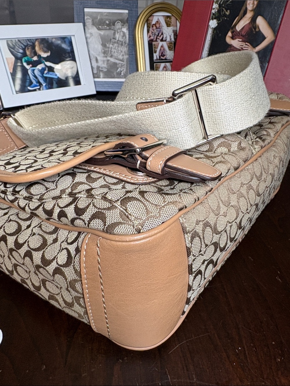 Coach Signature Canvas Messenger Crossbody Bag Khaki Leather J1169-F70283 NEW - Picture 14 of 16